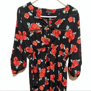 Black Floral Casual Mini-dress